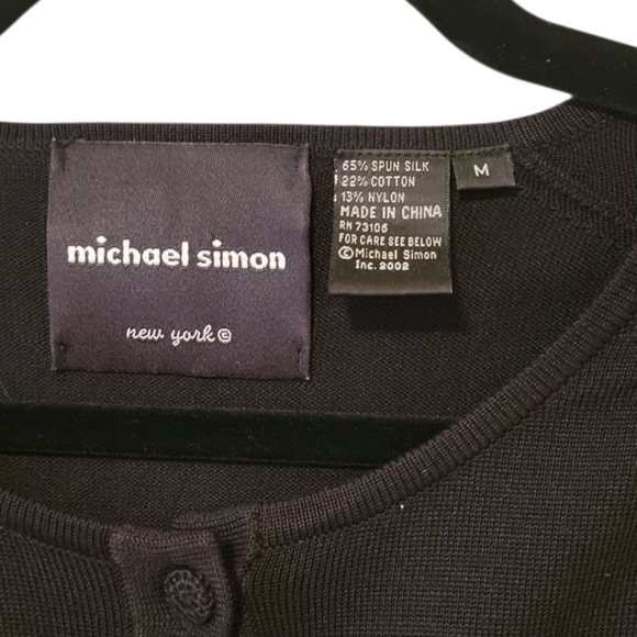 Michael Simon Silk Black Button Cardigan Sweater Embellished Rhinestone Medium - Picture 5 of 10
